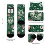 Milwaukee Bucks Socks Customized Scattered Icons Green Best Selling