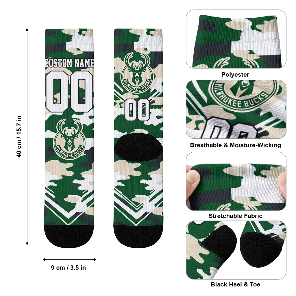 Milwaukee Bucks Socks Customized Woodland Camo Green High Quality Milwaukee Bucks Socks Customized Woodland Camo Green High Quality