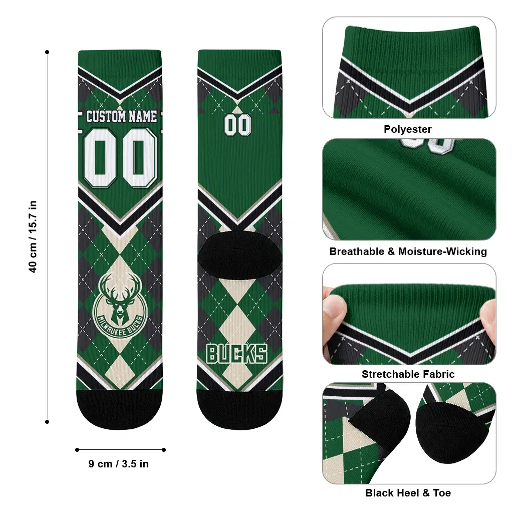 Milwaukee Bucks Socks Personalized Argyle Pattern Green High Quality Milwaukee Bucks Socks Personalized Argyle Pattern Green High Quality