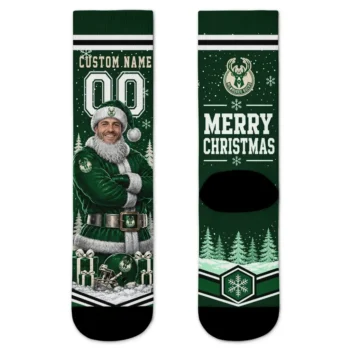 Milwaukee Bucks Socks Personalized Snowy Scene Green White Best Selling