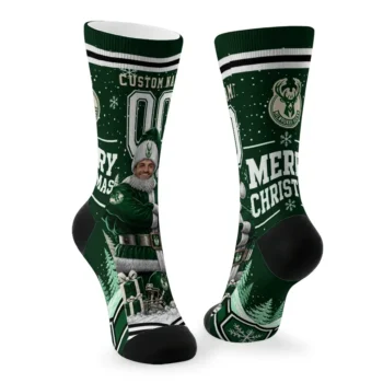 Milwaukee Bucks Socks Personalized Snowy Scene Green White Fashion Forward