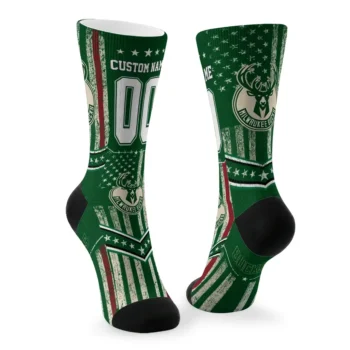 Milwaukee Bucks Socks Personalized Star Stripes Green White Fashion Forward