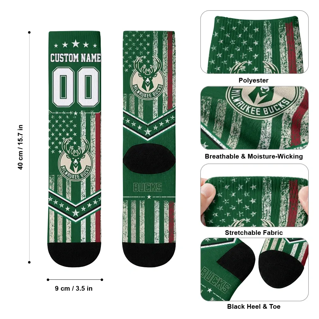 Milwaukee Bucks Socks Personalized Star Stripes Green White High Quality Milwaukee Bucks Socks Personalized Star Stripes Green White High Quality