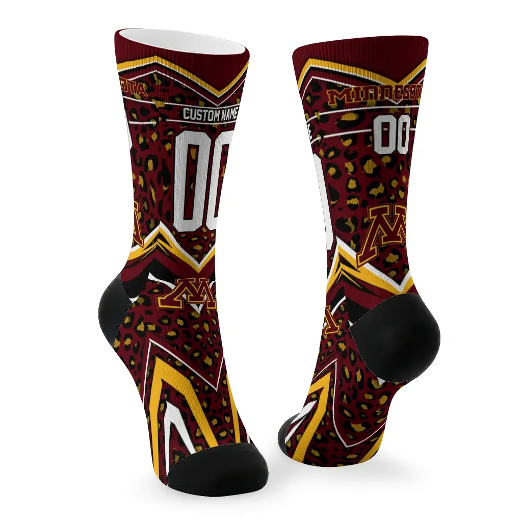 Minnesota Golden Gophers Socks Personalized Leopard Print Maroon Black Fashion Forward Minnesota Golden Gophers Socks Personalized Leopard Print Maroon Black Fashion Forward