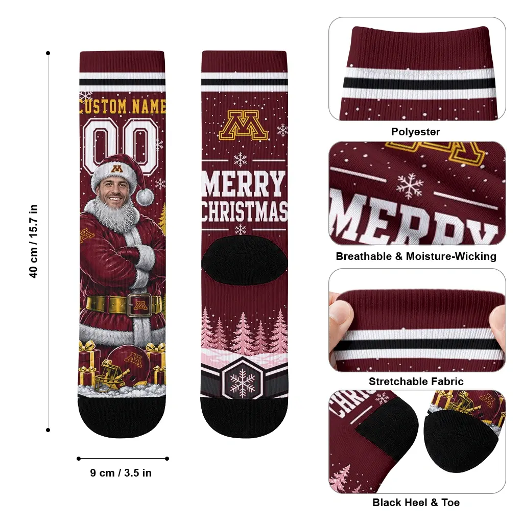 Minnesota Golden Gophers Socks Personalized Snowy Scene Maroon White High Quality Minnesota Golden Gophers Socks Personalized Snowy Scene Maroon White High Quality