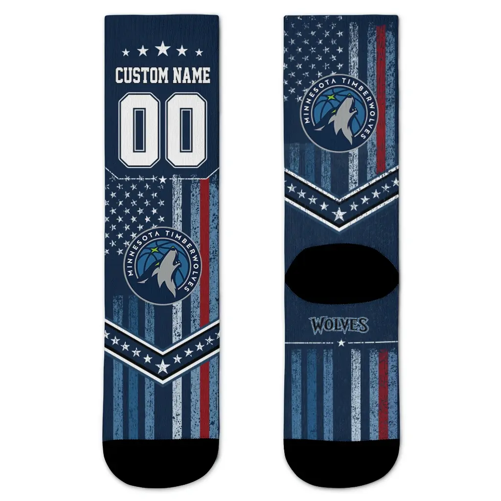 Minnesota Timberwolves Socks Custom Star Stripes Midnight Blue White Best Selling Minnesota Timberwolves Socks Custom Star Stripes Midnight Blue White Best Selling