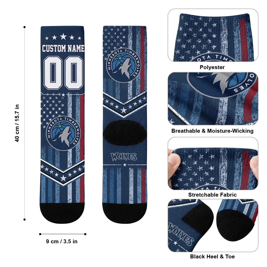 Minnesota Timberwolves Socks Custom Star Stripes Midnight Blue White High Quality Minnesota Timberwolves Socks Custom Star Stripes Midnight Blue White High Quality