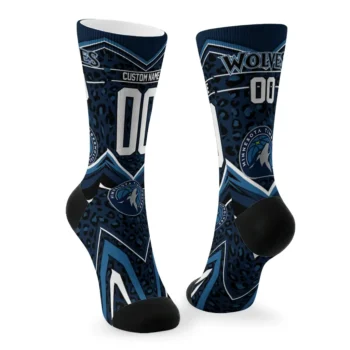 Minnesota Timberwolves Socks Customized Leopard Print Midnight Blue Black Fashion Forward