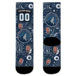 Minnesota Timberwolves Socks Personalized Scattered Icons Midnight Blue Best Selling