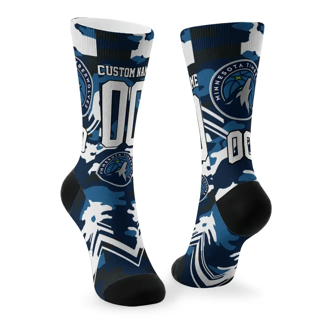 Minnesota Timberwolves Socks Personalized Woodland Camo Midnight Blue Fashion Forward Minnesota Timberwolves Socks Personalized Woodland Camo Midnight Blue Fashion Forward