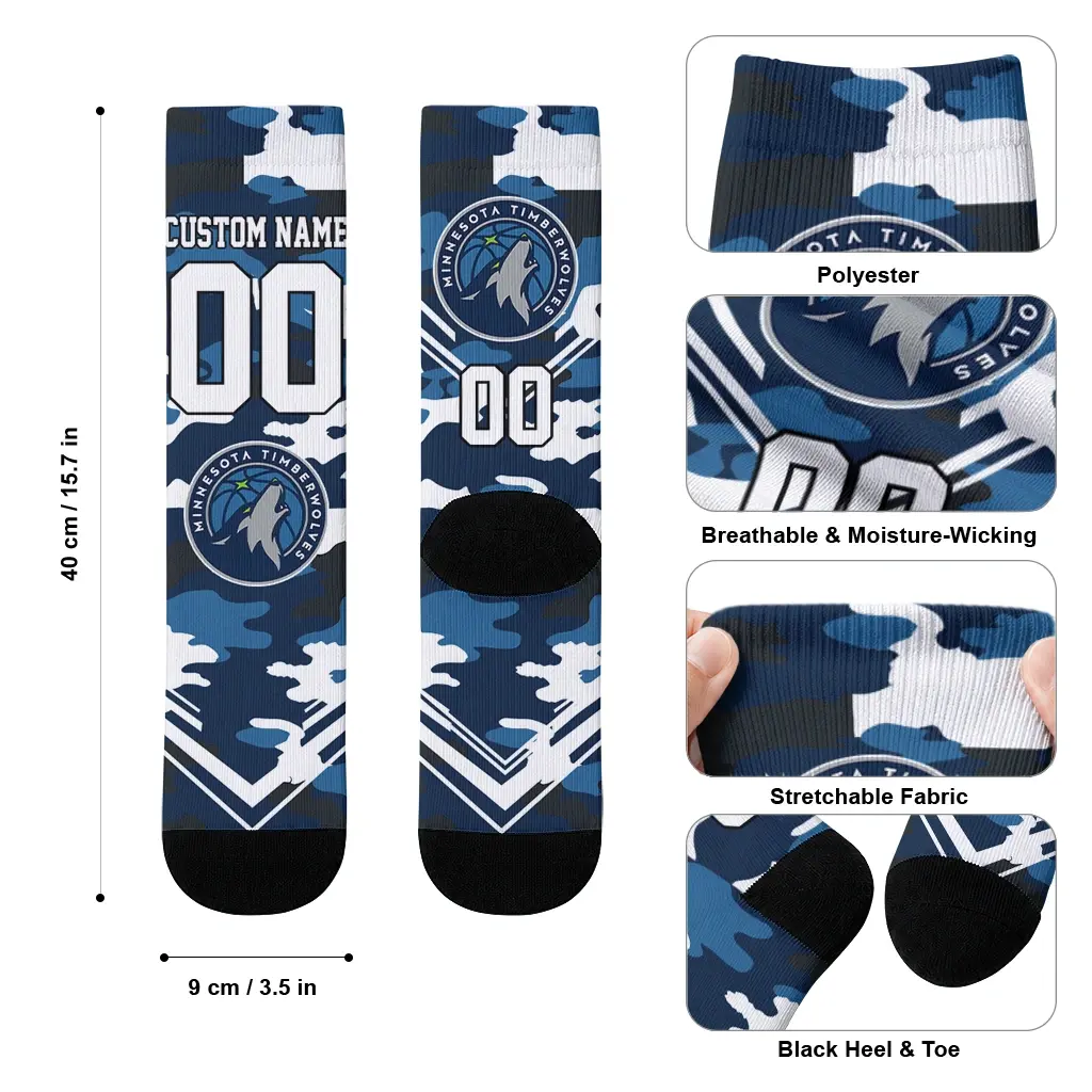 Minnesota Timberwolves Socks Personalized Woodland Camo Midnight Blue High Quality Minnesota Timberwolves Socks Personalized Woodland Camo Midnight Blue High Quality