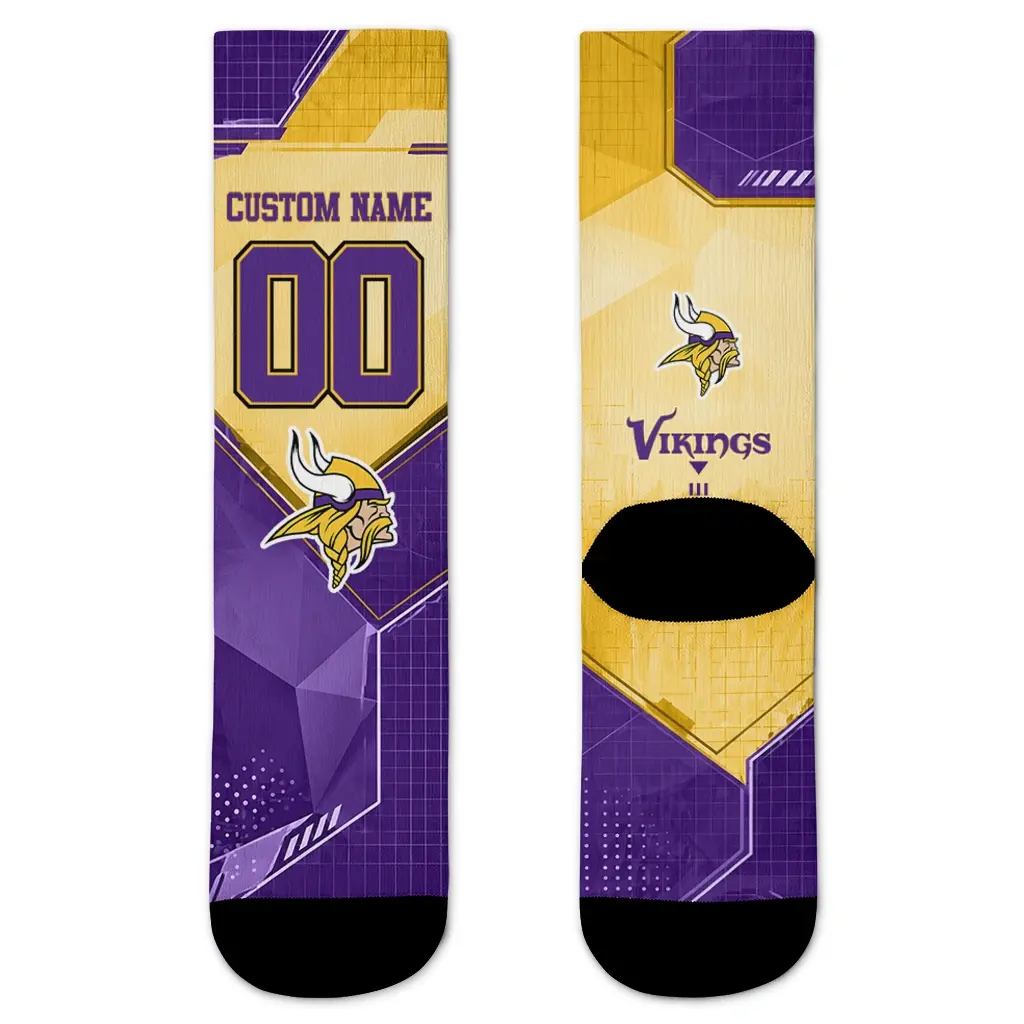 Minnesota Vikings Socks Custom Geometric Tech Purple Best Selling Minnesota Vikings Socks Custom Geometric Tech Purple Best Selling