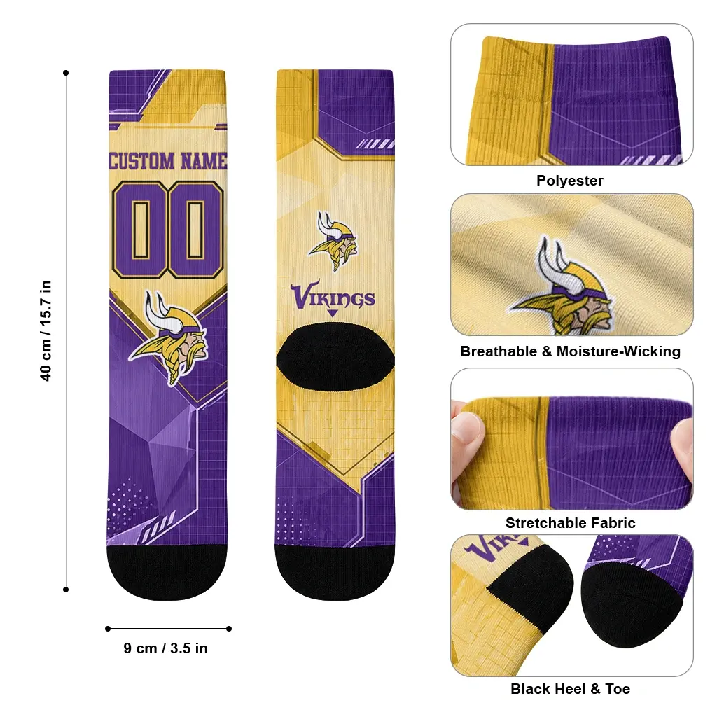 Minnesota Vikings Socks Custom Geometric Tech Purple High Quality Minnesota Vikings Socks Custom Geometric Tech Purple High Quality