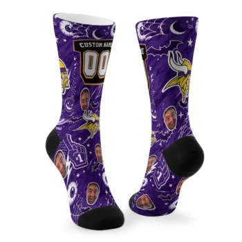 Minnesota Vikings Socks Custom Scattered Icons Purple Fashion Forward