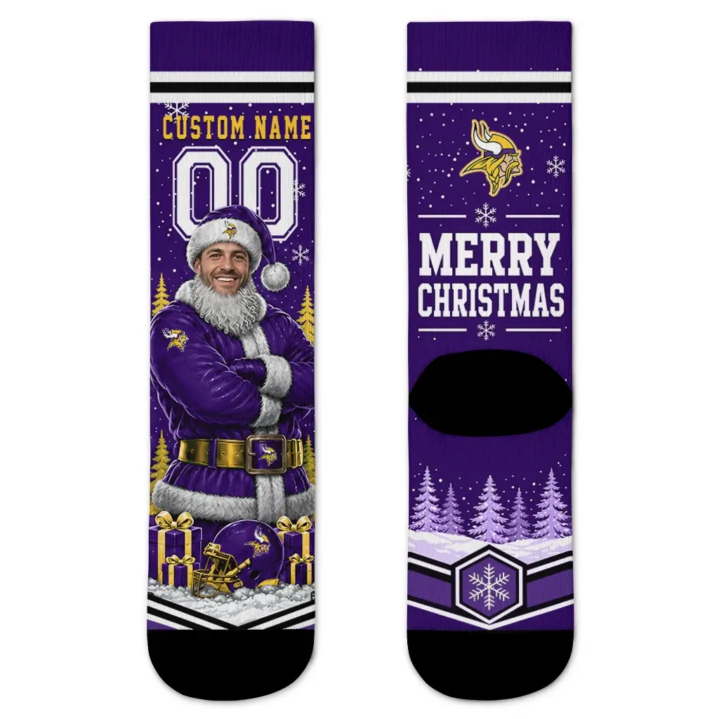 Minnesota Vikings Socks Customized Snowy Scene Purple White Best Selling Minnesota Vikings Socks Customized Snowy Scene Purple White Best Selling