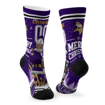 Minnesota Vikings Socks Customized Snowy Scene Purple White Fashion Forward