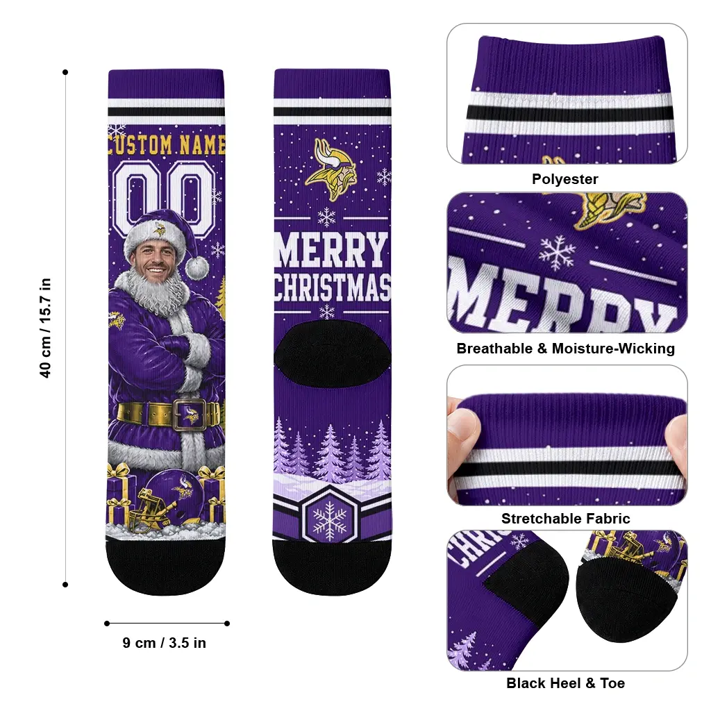 Minnesota Vikings Socks Customized Snowy Scene Purple White High Quality Minnesota Vikings Socks Customized Snowy Scene Purple White High Quality