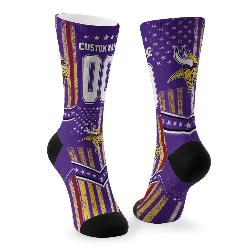 Minnesota Vikings Socks Customized Star Stripes Purple White Fashion Forward Minnesota Vikings Socks Customized Star Stripes Purple White Fashion Forward