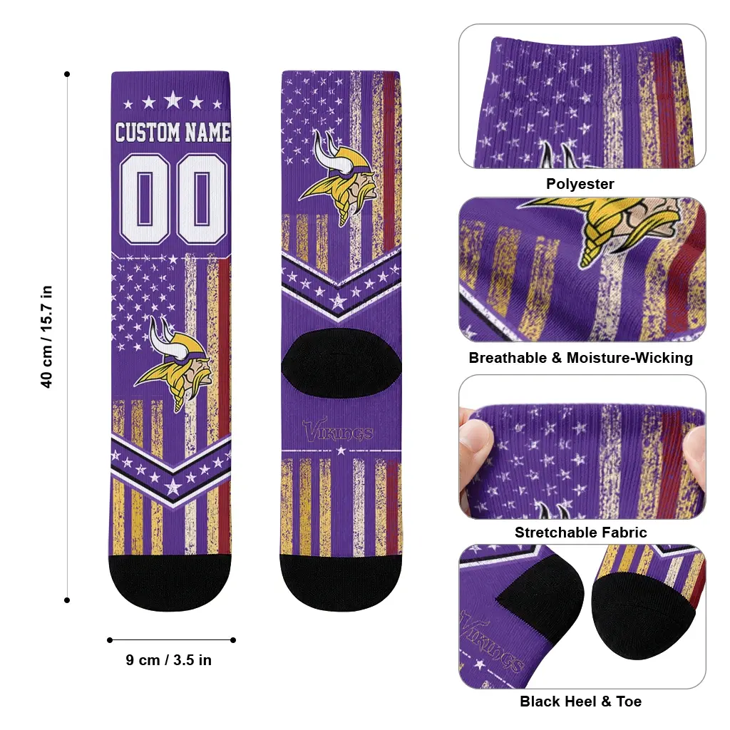 Minnesota Vikings Socks Customized Star Stripes Purple White High Quality Minnesota Vikings Socks Customized Star Stripes Purple White High Quality