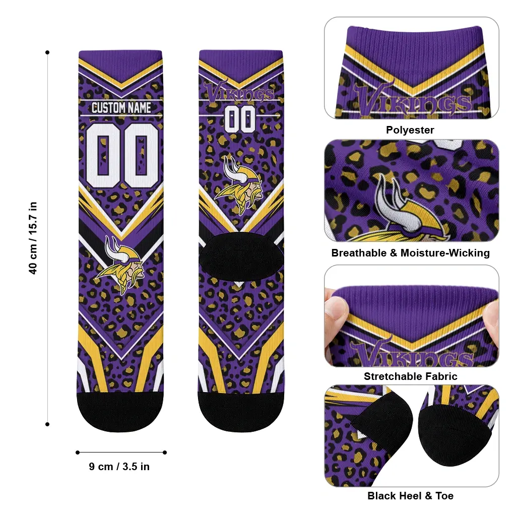 Minnesota Vikings Socks Personalized Leopard Print Purple Black High Quality Minnesota Vikings Socks Personalized Leopard Print Purple Black High Quality