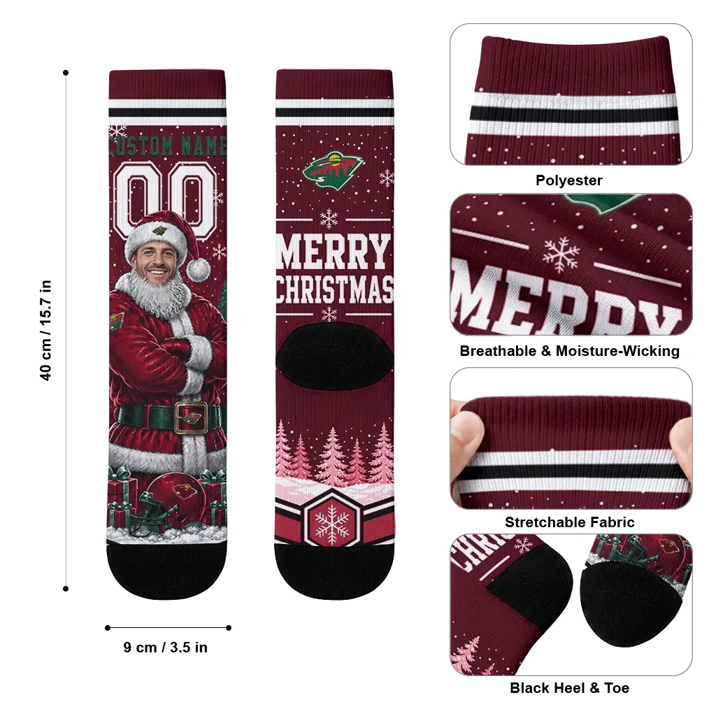 Minnesota Wild Socks Custom Snowy Scene Red White High Quality Minnesota Wild Socks Custom Snowy Scene Red White High Quality