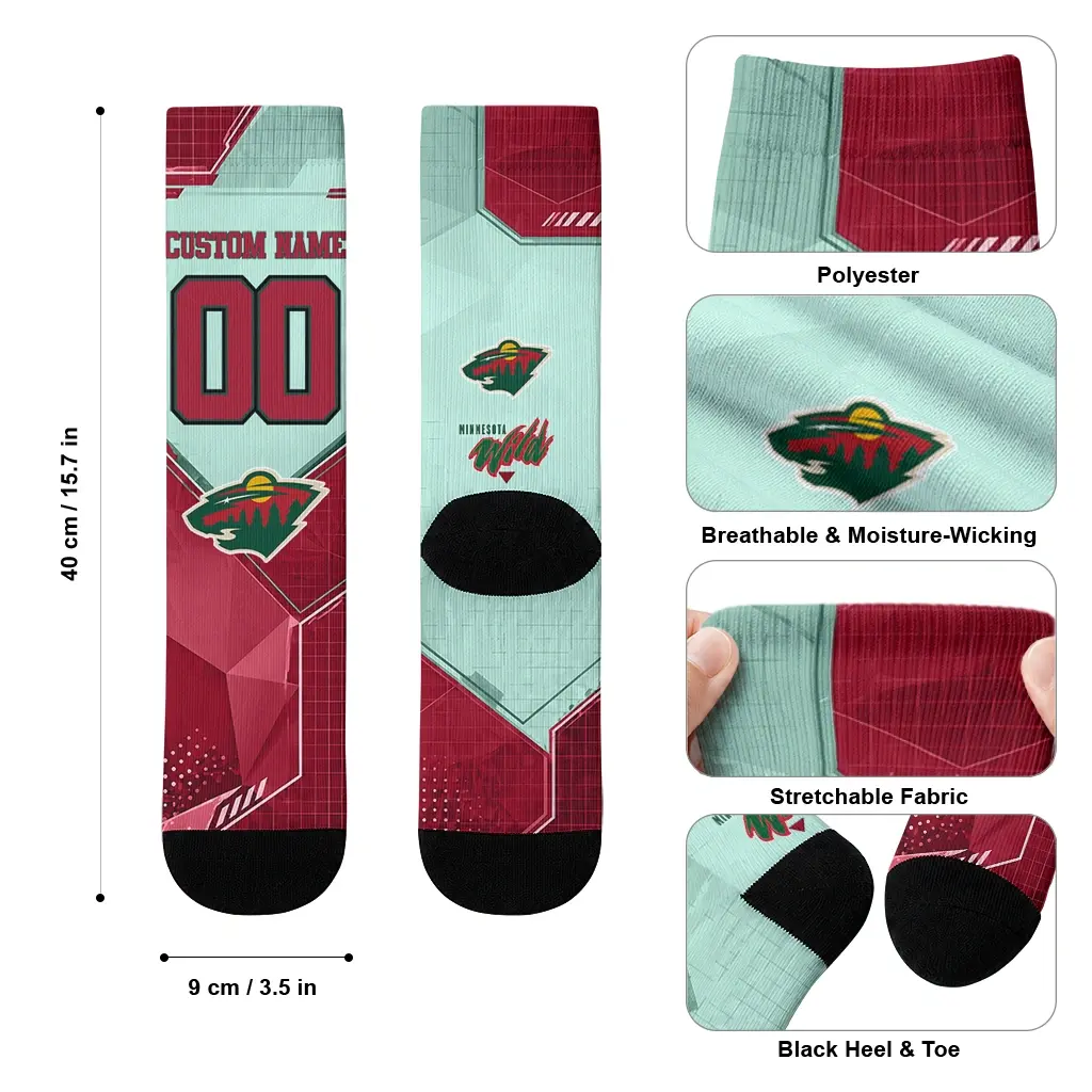 Minnesota Wild Socks Personalized Geometric Tech Red High Quality Minnesota Wild Socks Personalized Geometric Tech Red High Quality