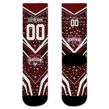 Mississippi State Bulldogs Socks Personalized Leopard Print Maroon Black Best Selling