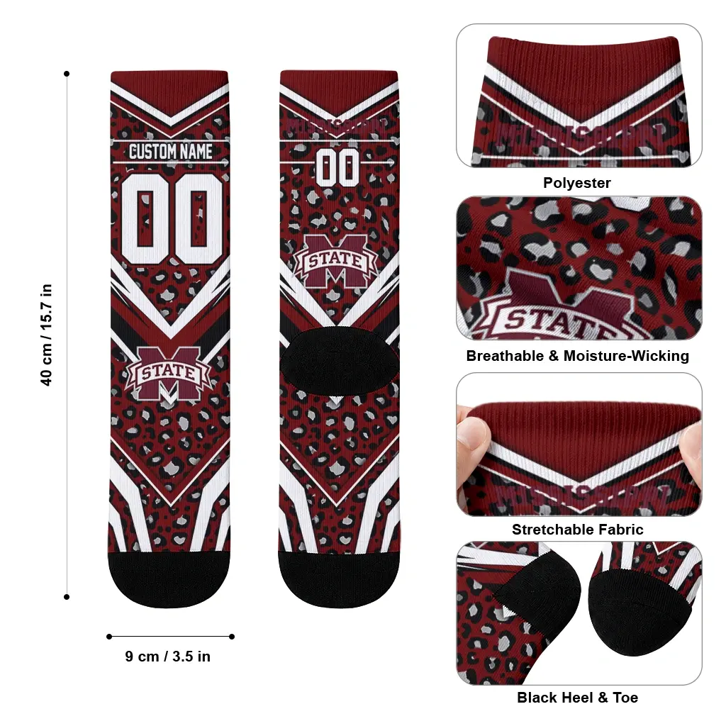 Mississippi State Bulldogs Socks Personalized Leopard Print Maroon Black High Quality Mississippi State Bulldogs Socks Personalized Leopard Print Maroon Black High Quality