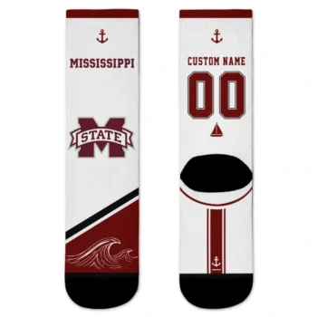 Mississippi State Bulldogs Socks Personalized Nautical Icons Maroon White Best Selling