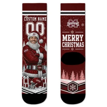 Mississippi State Bulldogs Socks Personalized Snowy Scene Maroon White Best Selling