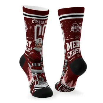 Mississippi State Bulldogs Socks Personalized Snowy Scene Maroon White Fashion Forward