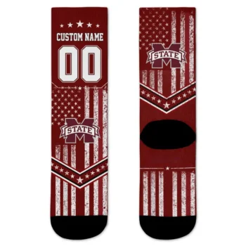 Mississippi State Bulldogs Socks Personalized Star Stripes Maroon White Best Selling