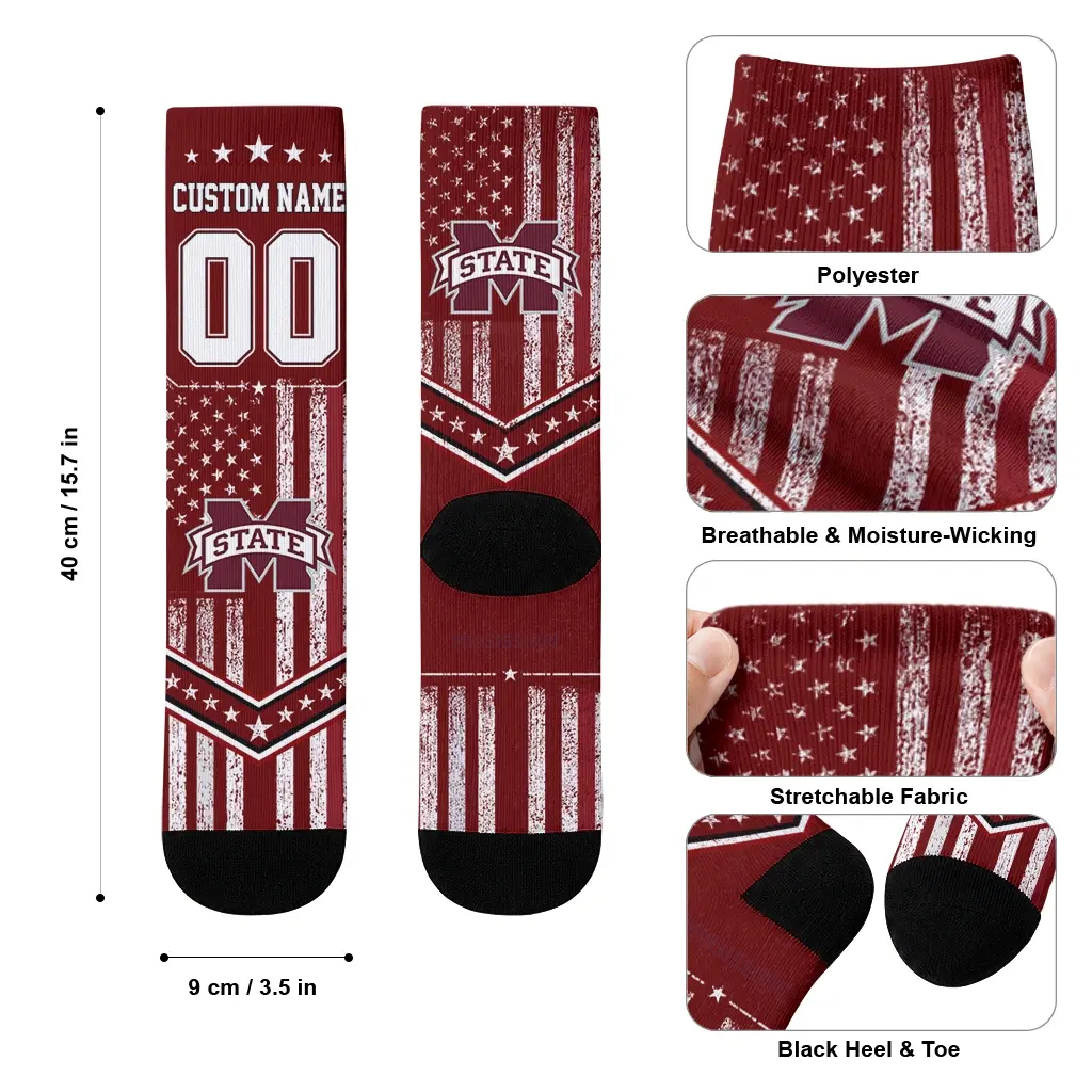 Mississippi State Bulldogs Socks Personalized Star Stripes Maroon White High Quality Mississippi State Bulldogs Socks Personalized Star Stripes Maroon White High Quality