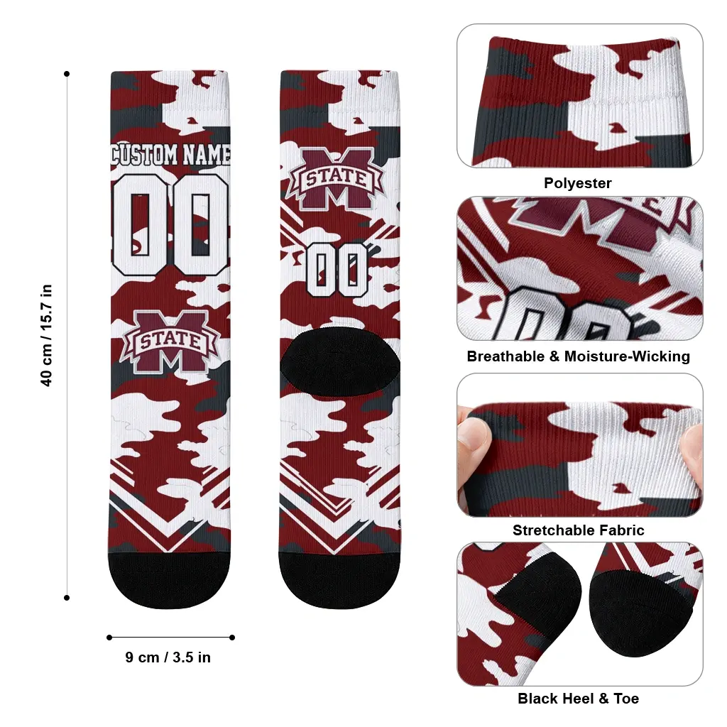 Mississippi State Bulldogs Socks Personalized Woodland Camo Maroon High Quality Mississippi State Bulldogs Socks Personalized Woodland Camo Maroon High Quality