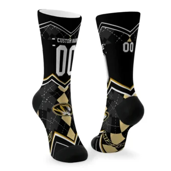 Missouri Tigers Socks Custom Argyle Pattern Black Fashion Forward
