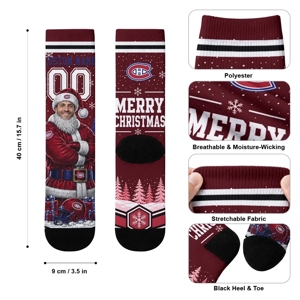 Montreal Canadiens Socks Customized Snowy Scene Red White High Quality Montreal Canadiens Socks Customized Snowy Scene Red White High Quality