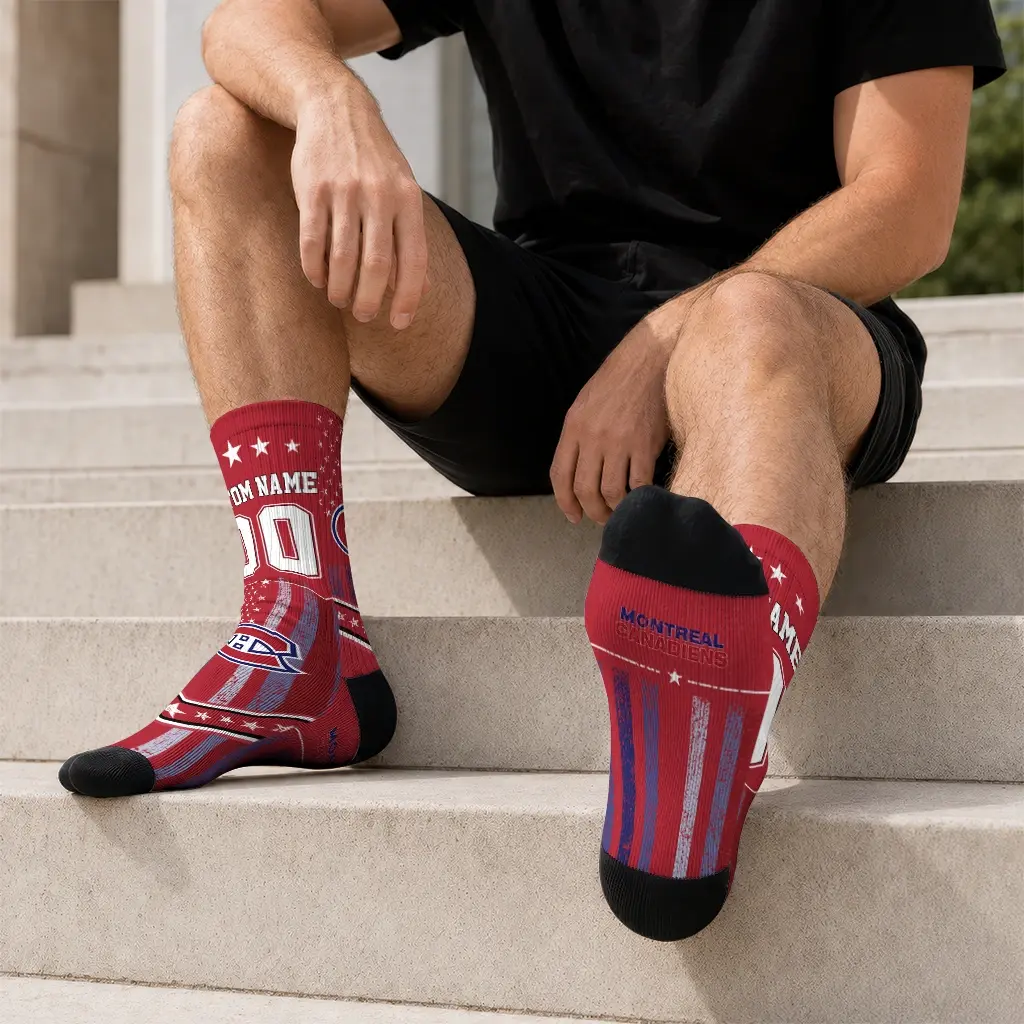 Montreal Canadiens Socks Customized Star Stripes Red White Latest Model Montreal Canadiens Socks Customized Star Stripes Red White Latest Model
