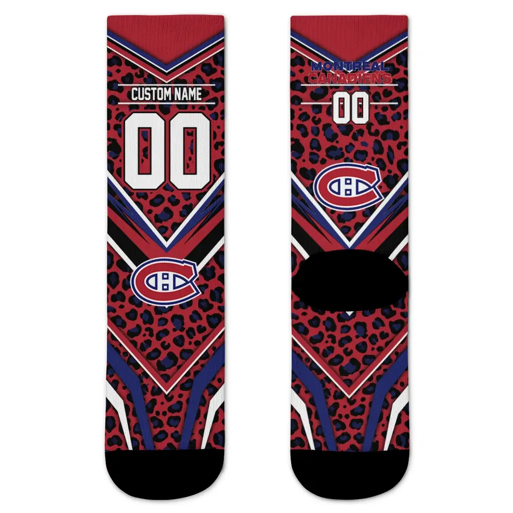 Montreal Canadiens Socks Personalized Leopard Print Red Black Best Selling Montreal Canadiens Socks Personalized Leopard Print Red Black Best Selling