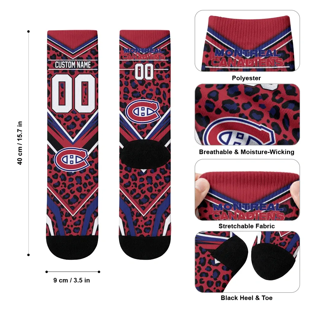 Montreal Canadiens Socks Personalized Leopard Print Red Black High Quality Montreal Canadiens Socks Personalized Leopard Print Red Black High Quality