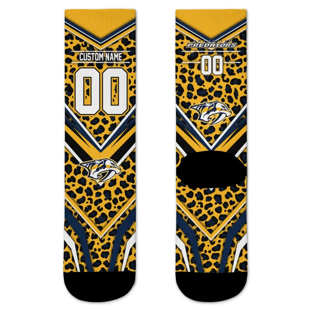 Nashville Predators Socks Custom Leopard Print Gold Black Best Selling Nashville Predators Socks Custom Leopard Print Gold Black Best Selling