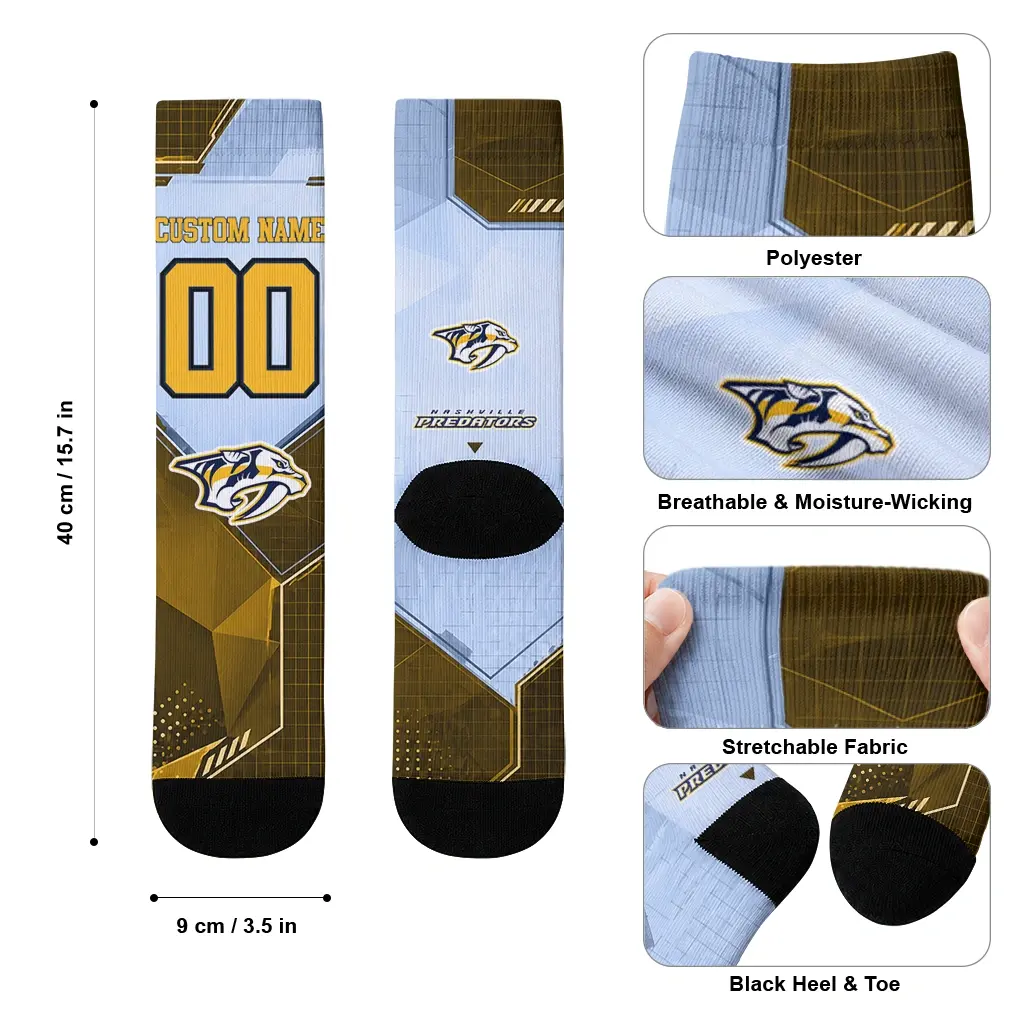 Nashville Predators Socks Customized Geometric Tech Gold High Quality Nashville Predators Socks Customized Geometric Tech Gold High Quality