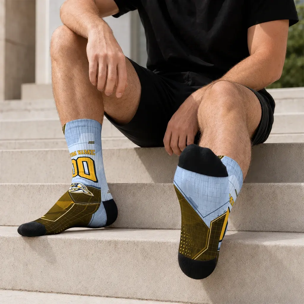 Nashville Predators Socks Customized Geometric Tech Gold Latest Model Nashville Predators Socks Customized Geometric Tech Gold Latest Model