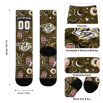 Nashville Predators Socks Customized Scattered Icons Gold Best Selling