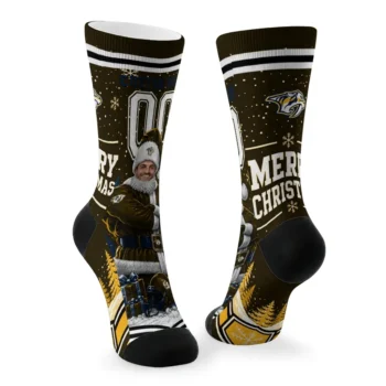 Nashville Predators Socks Personalized Snowy Scene Gold White Fashion Forward