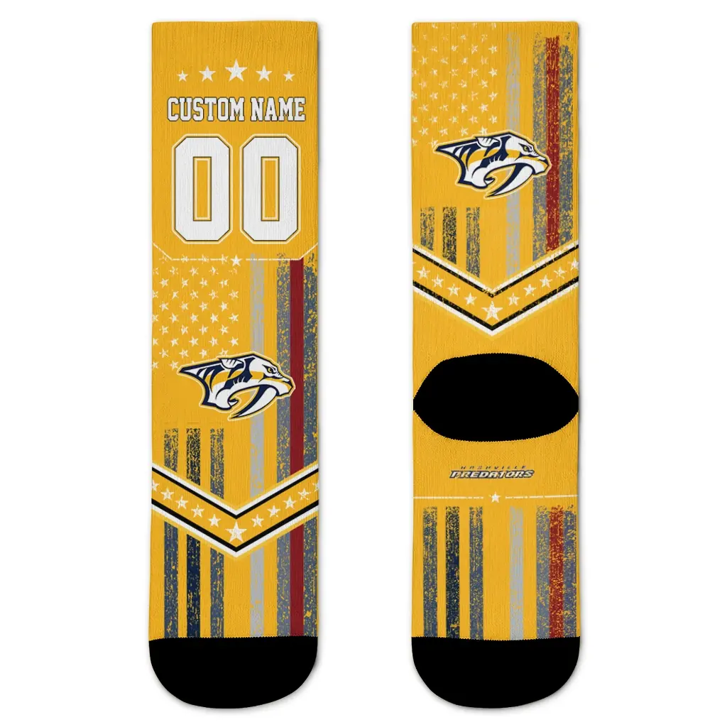 Nashville Predators Socks Personalized Star Stripes Gold White Best Selling Nashville Predators Socks Personalized Star Stripes Gold White Best Selling