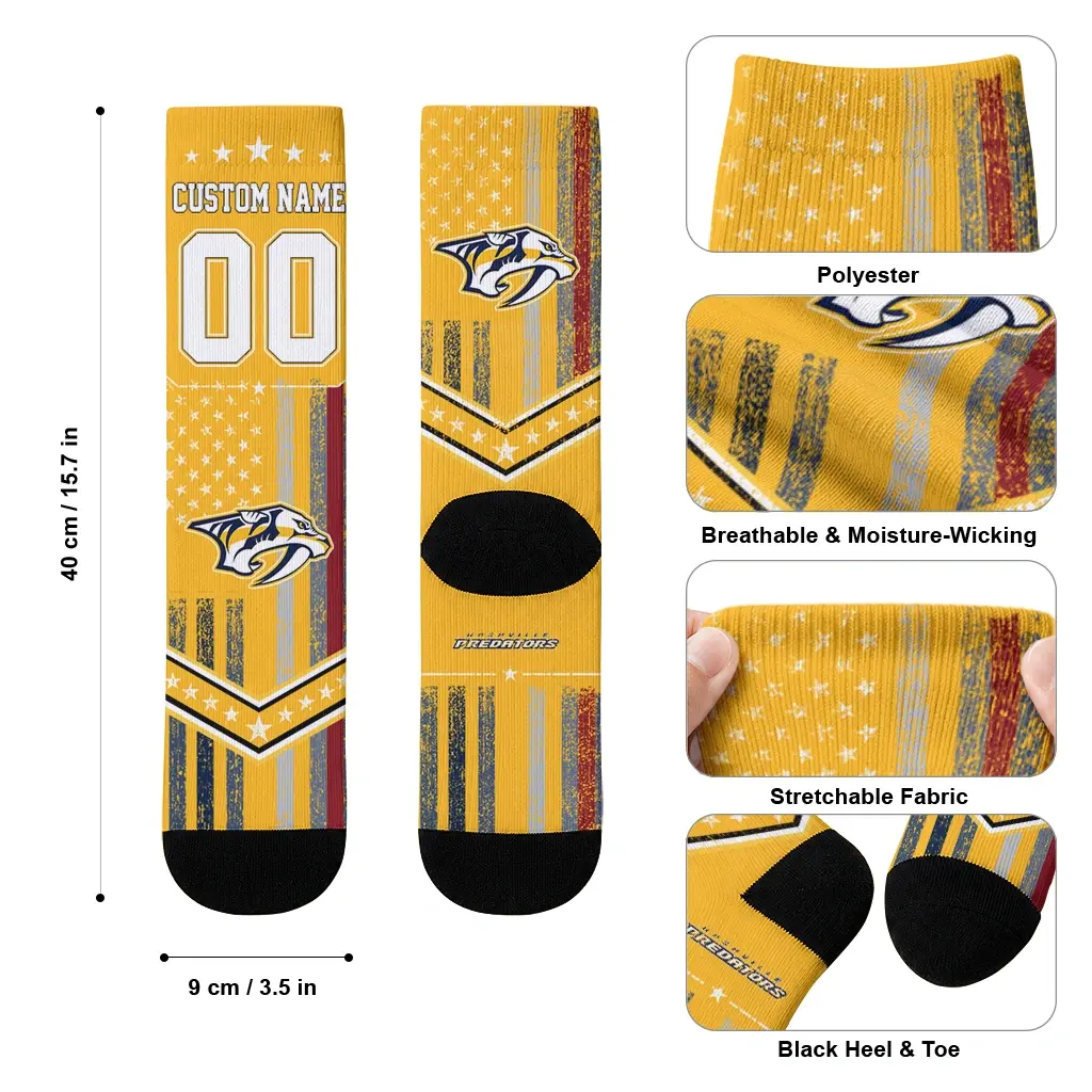 Nashville Predators Socks Personalized Star Stripes Gold White High Quality Nashville Predators Socks Personalized Star Stripes Gold White High Quality