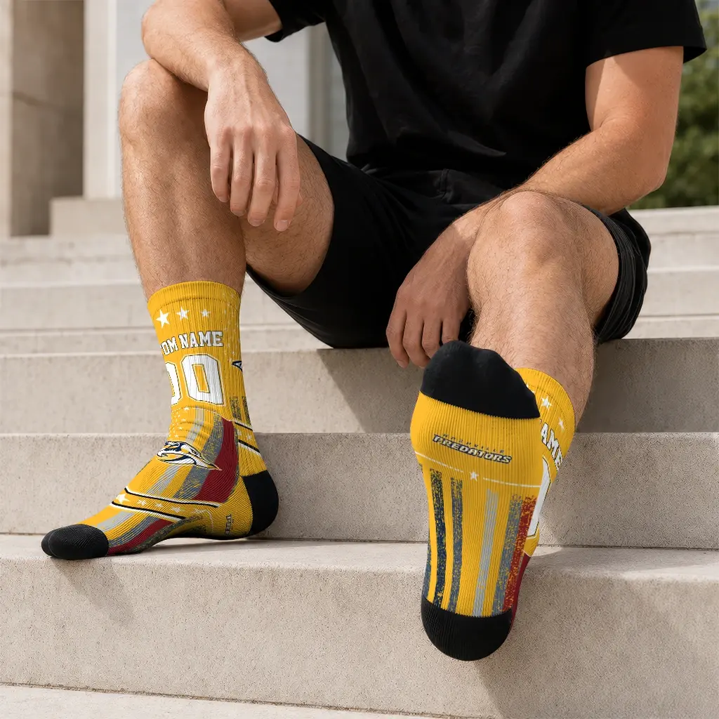 Nashville Predators Socks Personalized Star Stripes Gold White Latest Model Nashville Predators Socks Personalized Star Stripes Gold White Latest Model