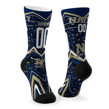 Navy Midshipmen Socks Personalized Leopard Print Blue Black Fashion Forward