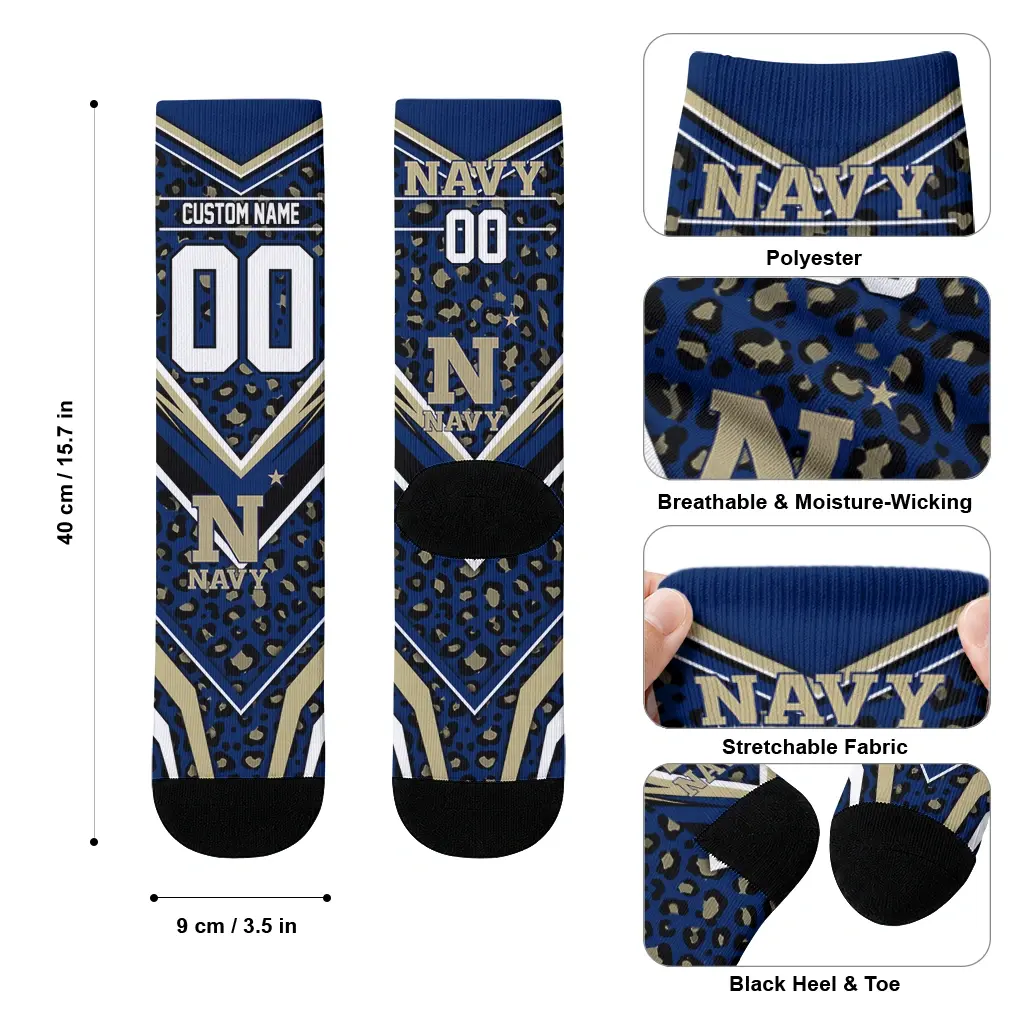 Navy Midshipmen Socks Personalized Leopard Print Blue Black High Quality Navy Midshipmen Socks Personalized Leopard Print Blue Black High Quality