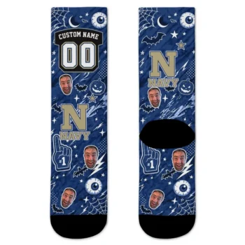 Navy Midshipmen Socks Personalized Scattered Icons Blue Best Selling